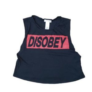 A'gaci Black "Disobey" Sleevless Crop Top Shirt